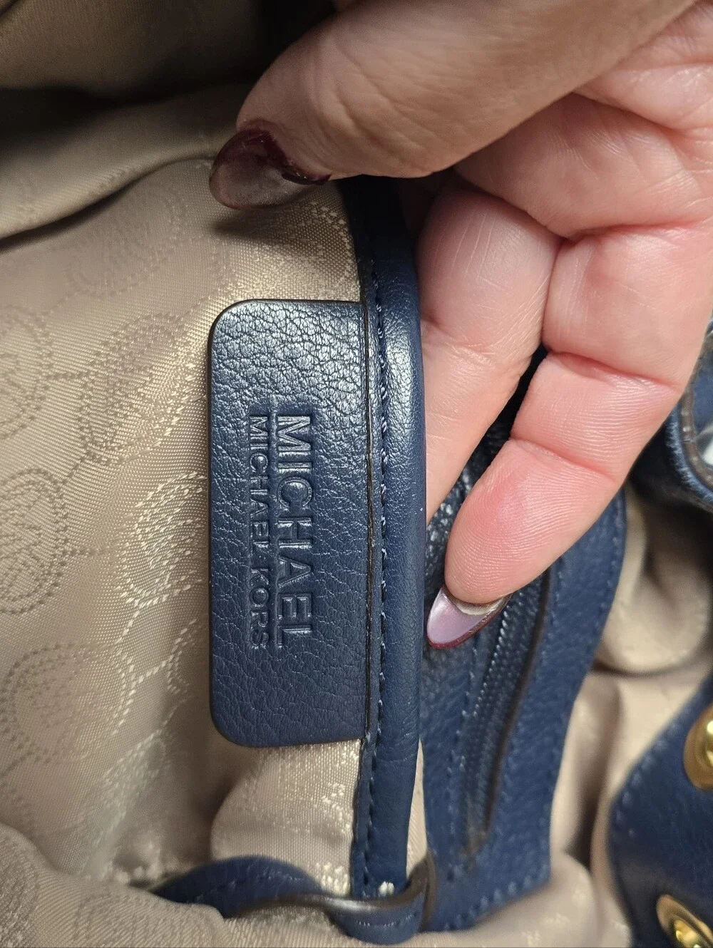 Michael Kors Navy Leather Tassel Shoulder Bag